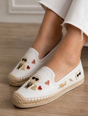 Karl Lagerfeld Paris Michaela Espadrille Flats White Karl Ikonik Slip-On Size 5.